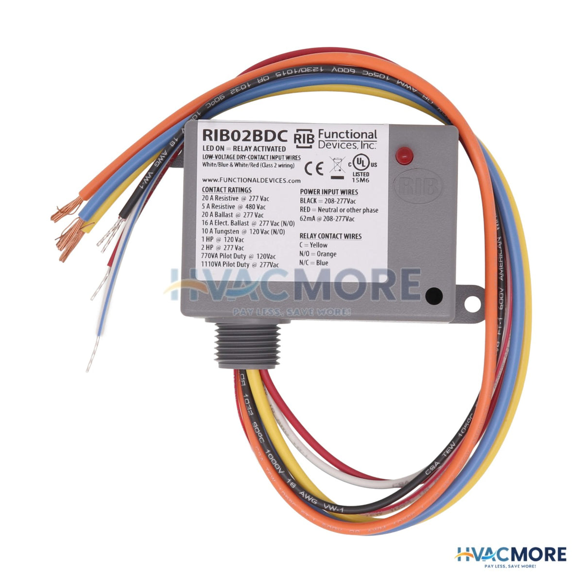 Functional Devices Enclosed Dry Contact Input Relay - 20 Amp SPDT, Class 2 (208-277 VAC) RIB02BDC