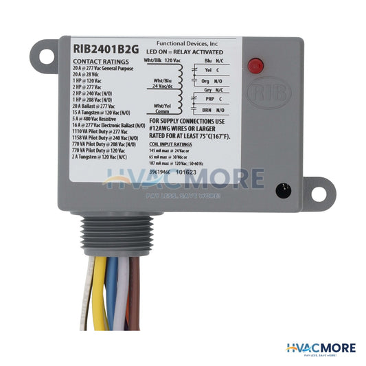 Functional Devices Enclosed Relay 20 Amp DPDT with 24 VAC/DC/120 VAC Coil RIB2401B2G