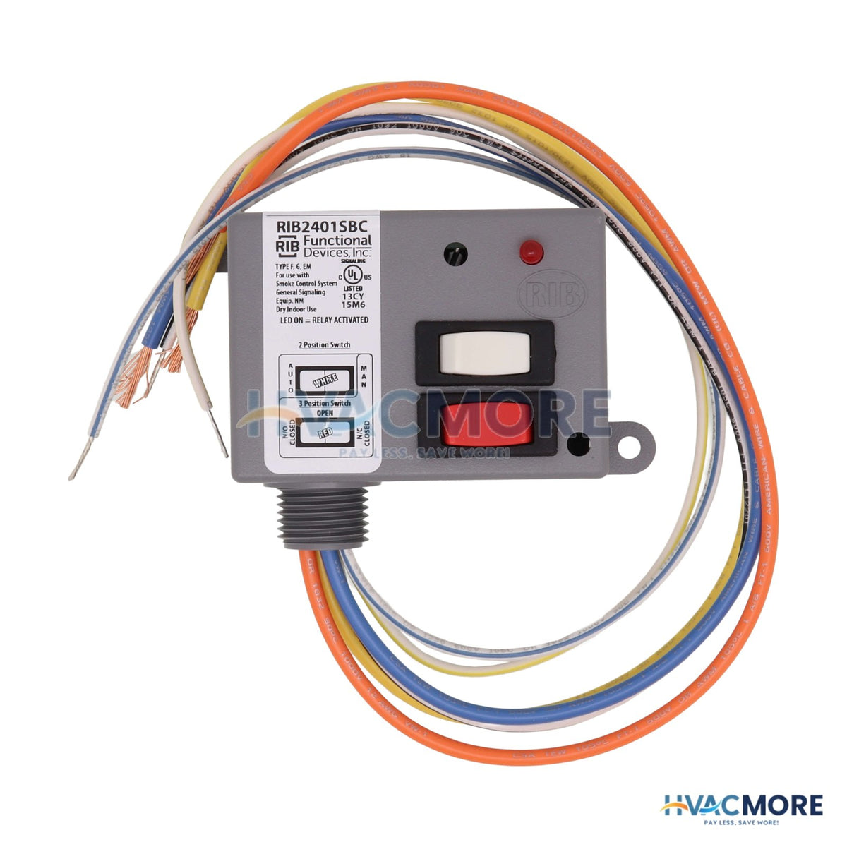 Functional Devices Enclosed Relay 20 Amp SPDT & Override with 24 VAC/DC/120 VAC Coil RIB2401SBC