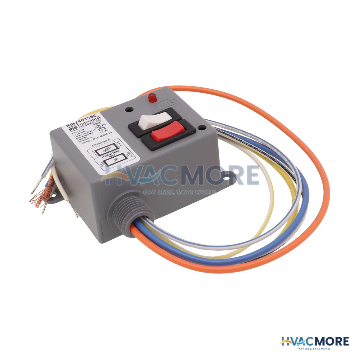 Functional Devices Enclosed Relay 20 Amp SPDT & Override with 24 VAC/DC/120 VAC Coil RIB2401SBC