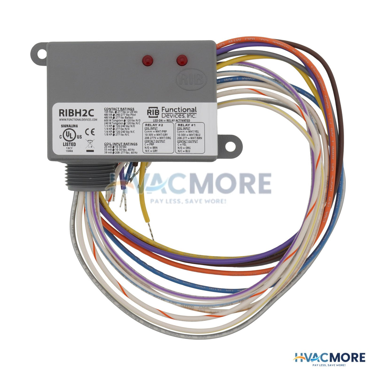 Functional Devices Enclosed Pilot Relay 10 Amp, 2 SPDT W/ 10-30 VAC/DC/208-277 VAC Coil RIBH2C