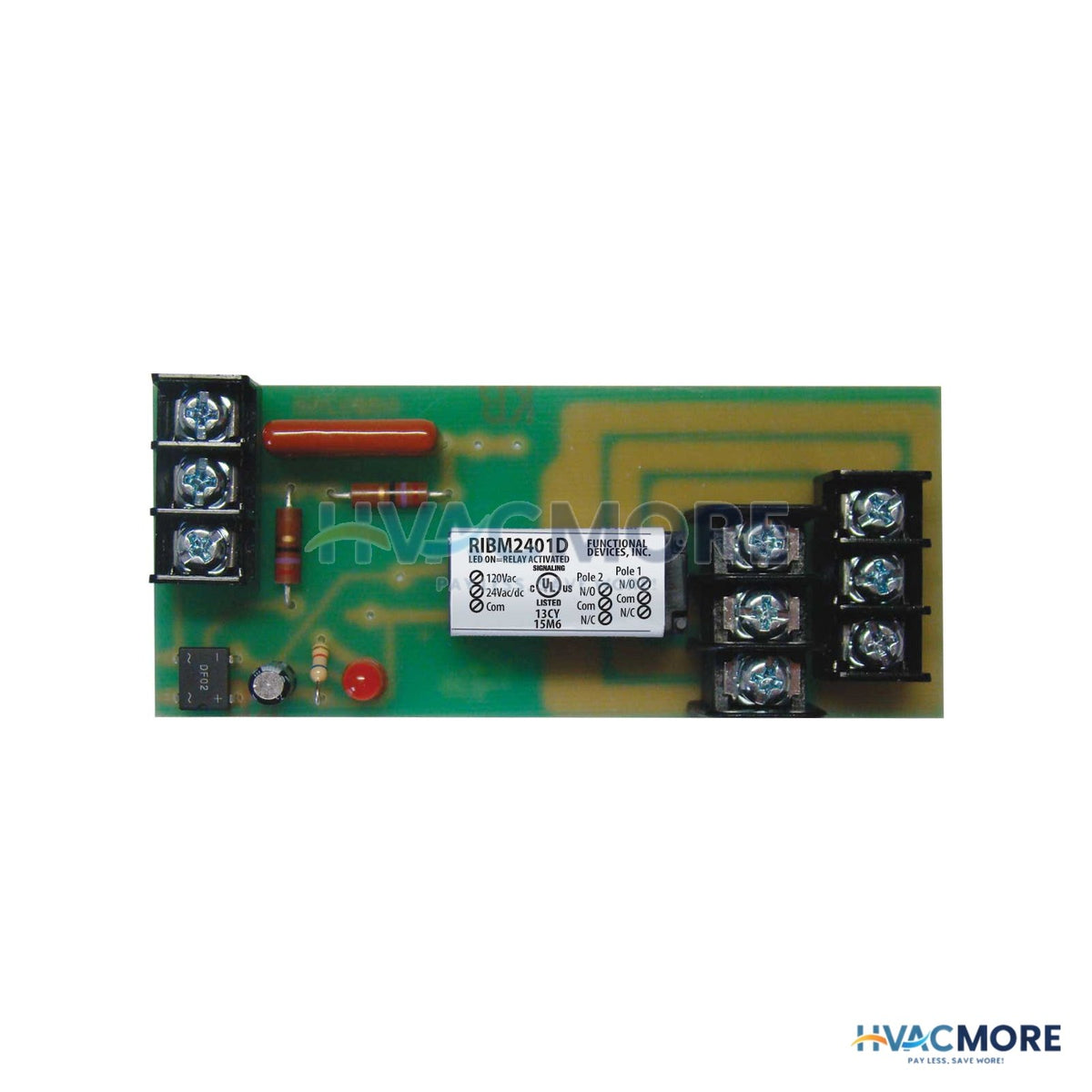 Functional Devices Pilot Panel Relay, 10A DPDT W/ 24 VAC/DC/120 VAC Coil, 4" Track Mount RIBM2401D