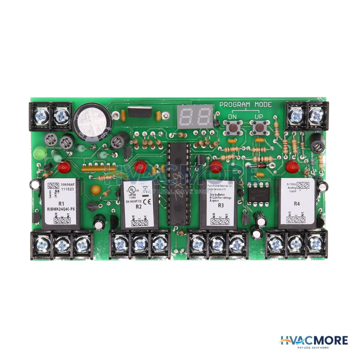 Functional Devices 2.75" Track Mount 4 Output Field Adjustable Staging Threshold Relay Module with 24 VAC/DC Power Input and 0-10 VDC Control Input RIBMN24Q4C-PX