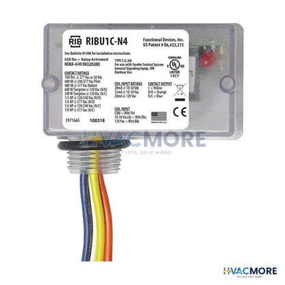 Functional Devices Enclosed Pilot Relay W/ NEMA 4X, 10A, SPDT, 10-30 VAC/DC/120 VAC Coil RIBU1C-N4