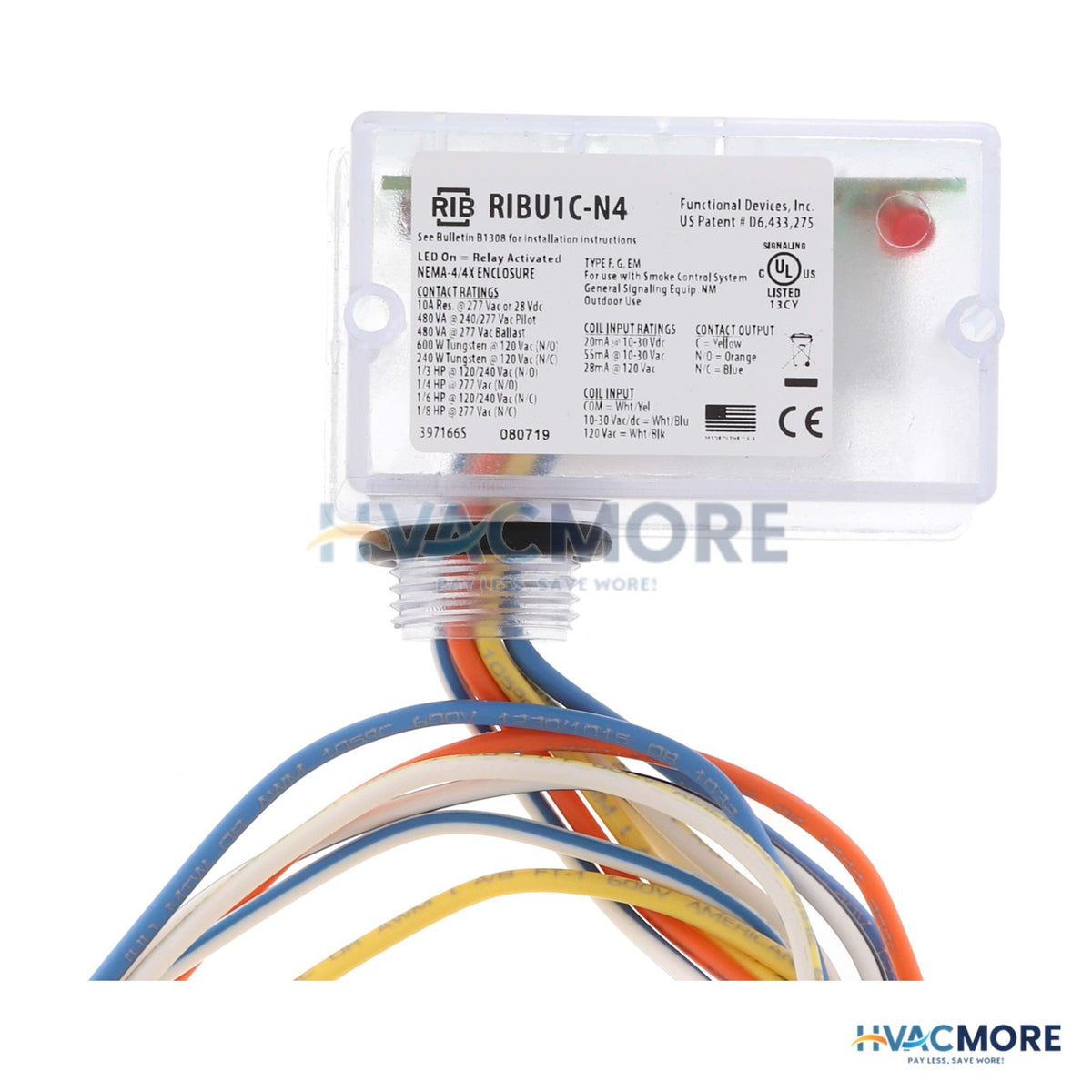 Functional Devices Enclosed Pilot Relay W/ NEMA 4X, 10A, SPDT, 10-30 VAC/DC/120 VAC Coil RIBU1C-N4