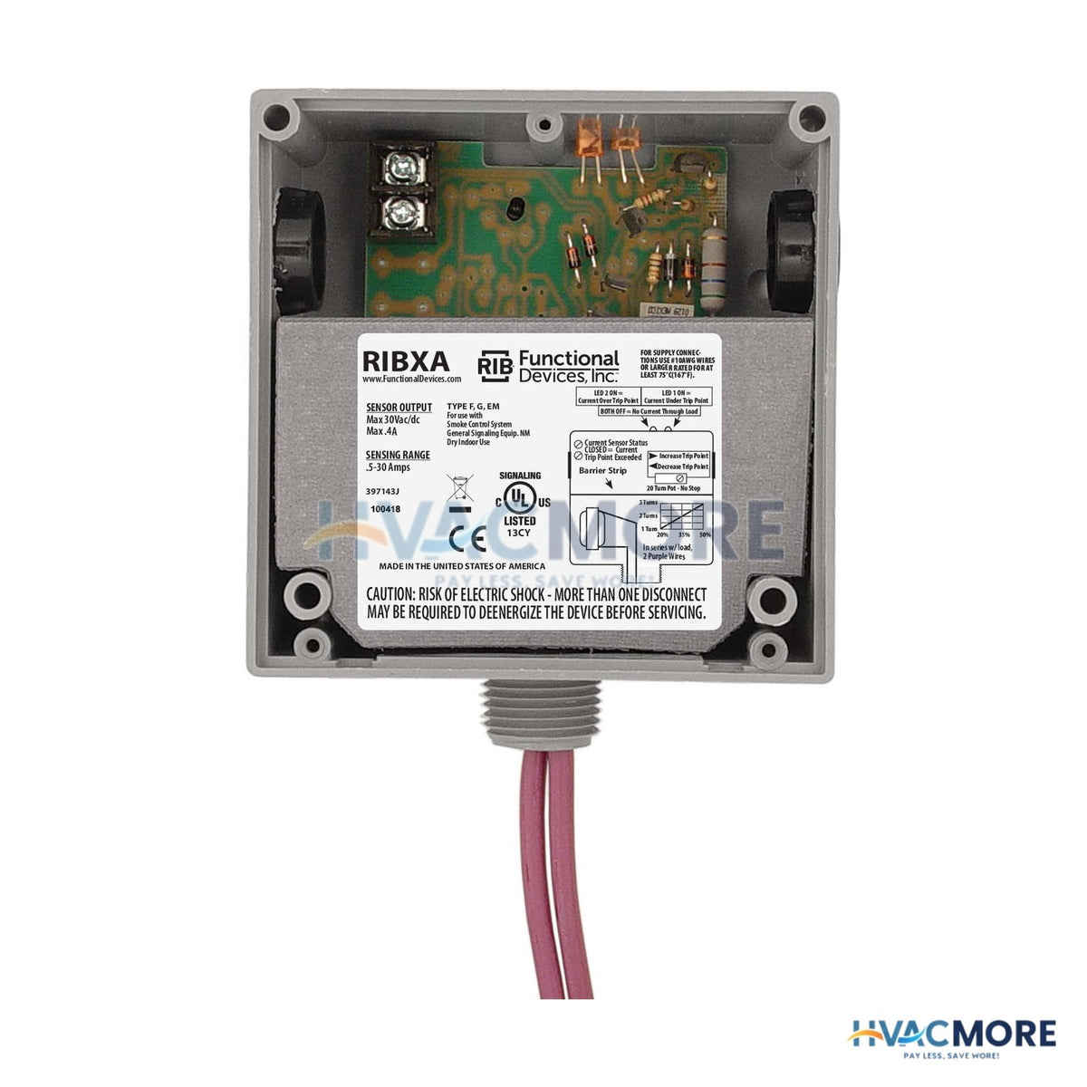 Functional Devices Enclosed Current Switch, Adjustable, 0.50-30A, NEMA 1 Housing RIBXA