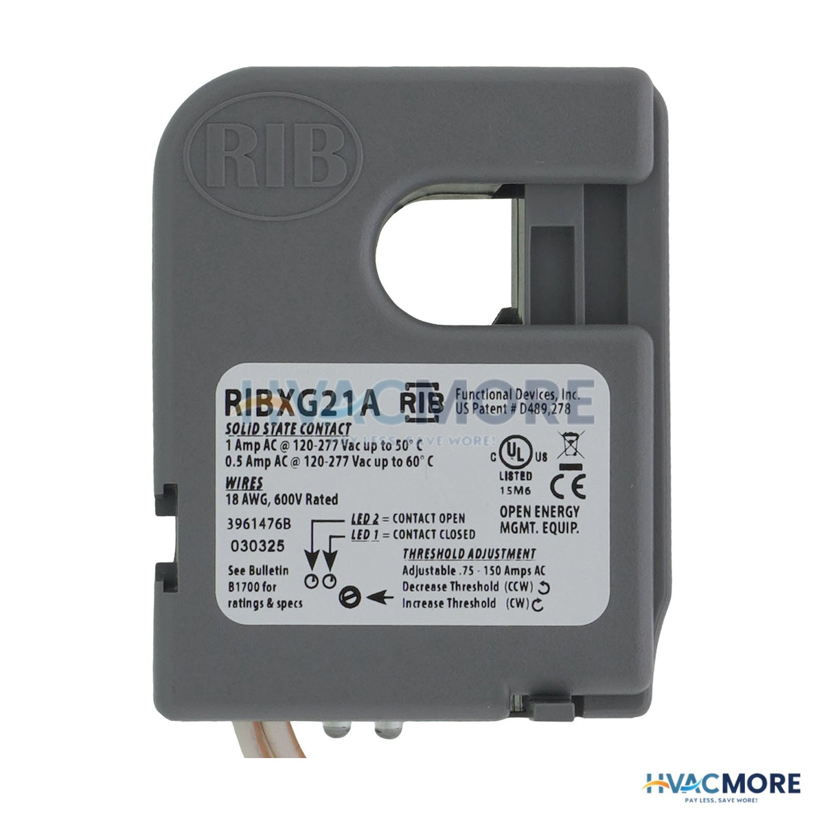 Functional Devices Split Core, Adjustable Current Switch, 0.75-150 Amp, Wire Leads (120-277 VAC) RIBXG21A