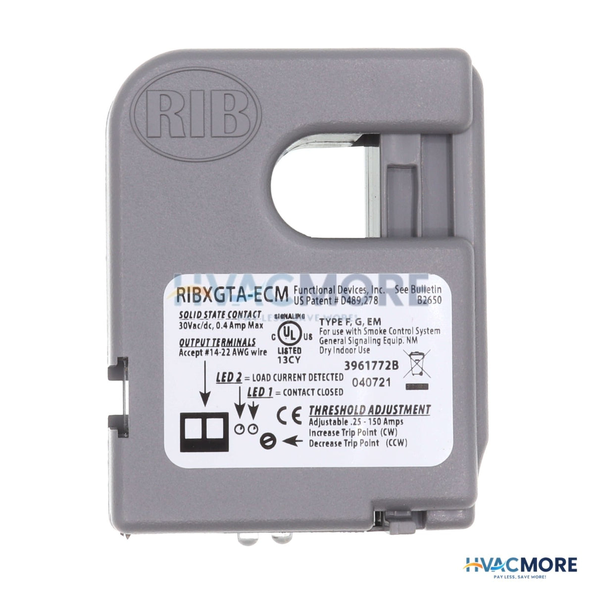 Functional Devices Split Core, Adjustable Current Switch, 0.25-150 Amp, Terminal RIBXGTA-ECM