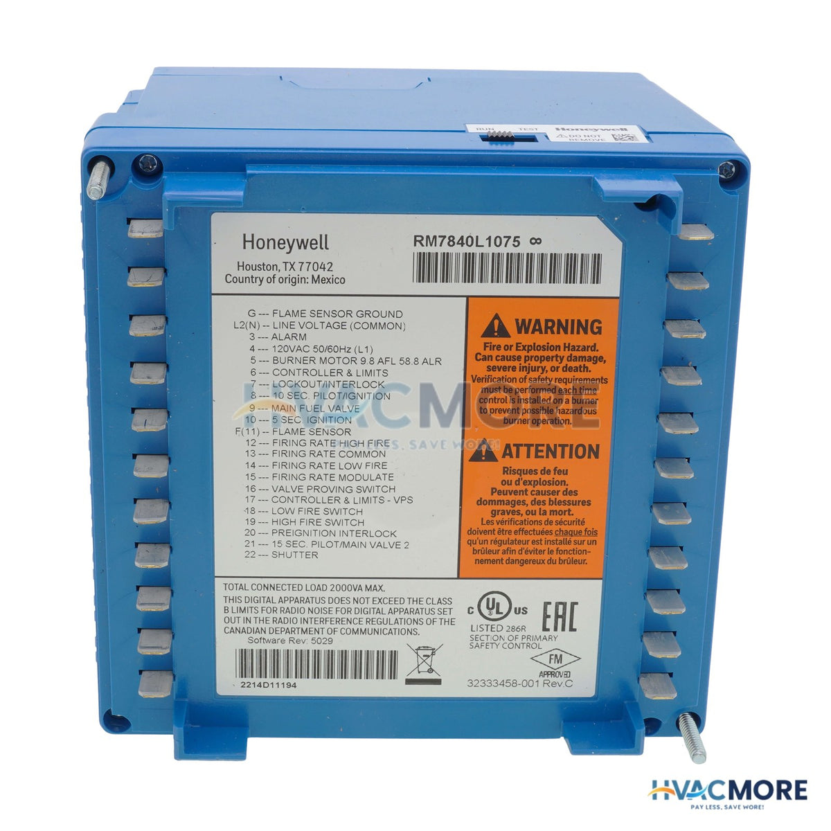 Honeywell Programmer Control LHL LF & HF Proven Purge Requires S7800A1142 RM7840L1075