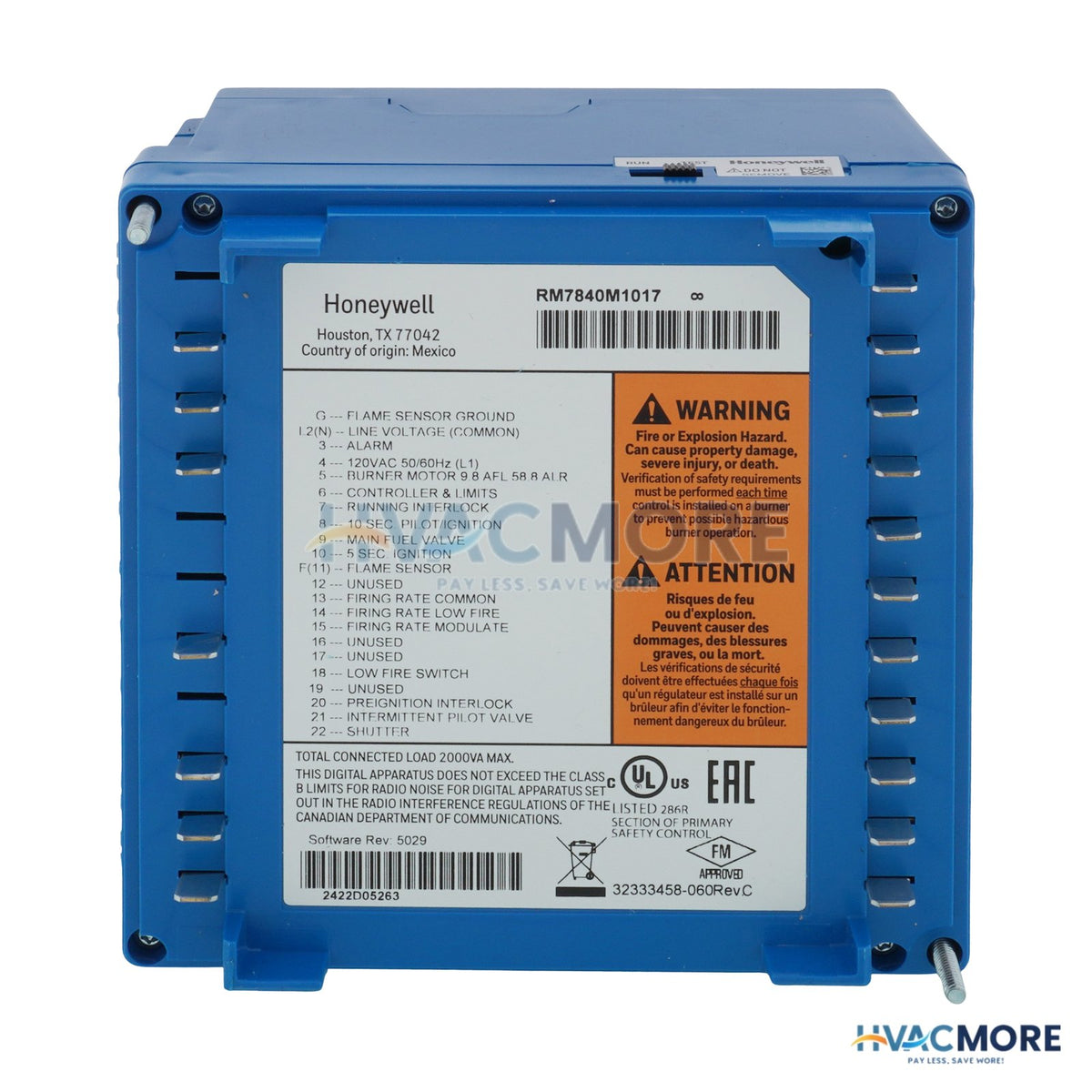 Honeywell Programmer Control On/Off W/ LF Proven Purge RM7840M1017