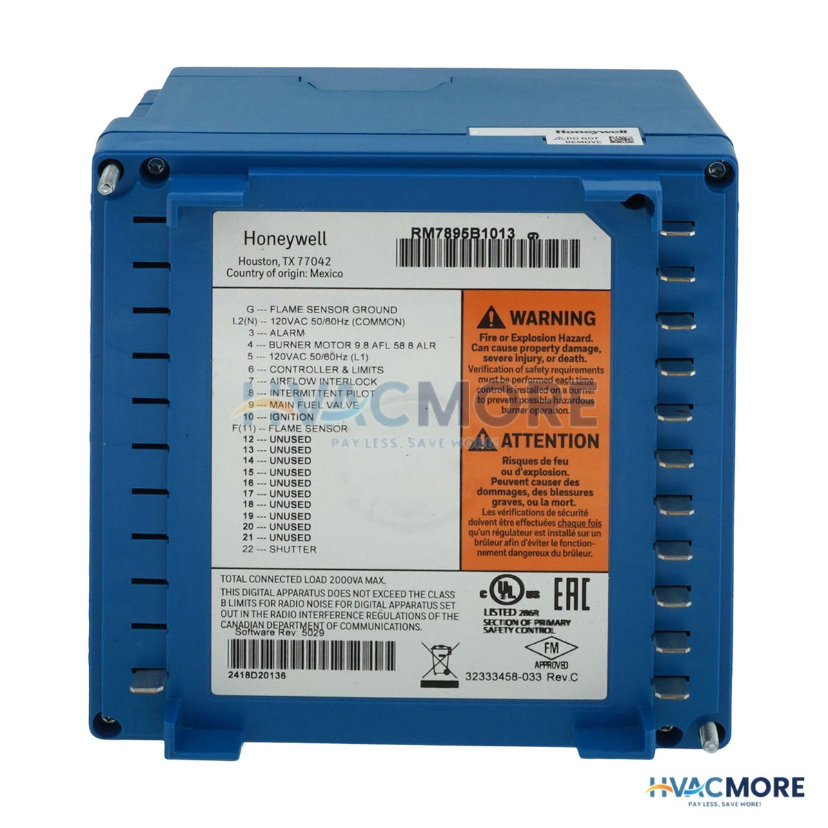 Honeywell On-Off Primary Control W/ Prepurge & Early Spark Termination RM7895B1013