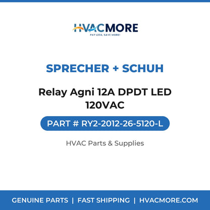 Sprecher + Schuh Relay Agni 12A DPDT LED 120VAC RY2-2012-26-5120-L