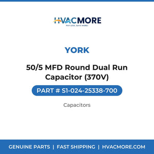 York 50/5 MFD Round Dual Run Capacitor (370V) S1-024-25338-700
