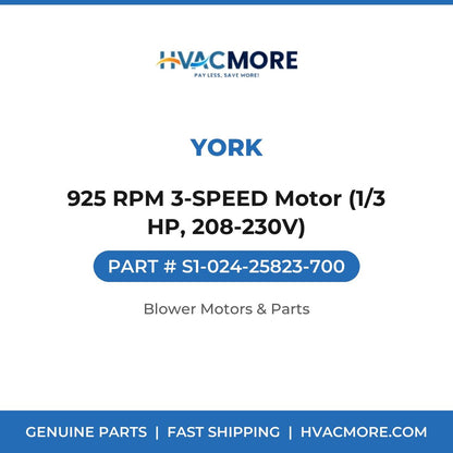 York 925 RPM 3-SPEED Motor (1/3 HP, 208-230V) S1-024-25823-700