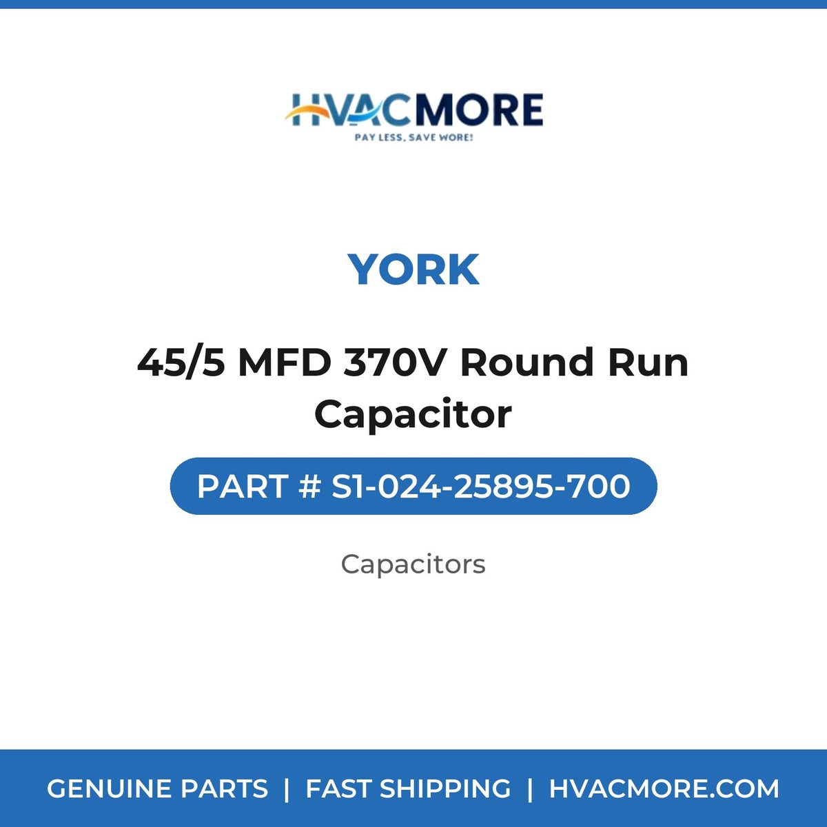 York 45/5 MFD 370V Round Run Capacitor S1-024-25895-700