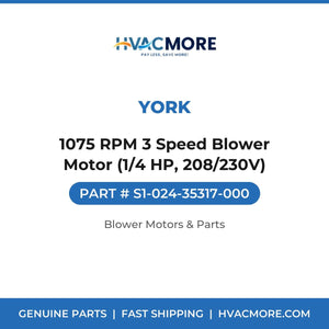 York 1075 RPM 3 Speed Blower Motor (1/4 HP, 208/230V) S1-024-35317-000