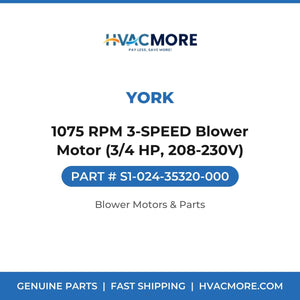 York 1075 RPM 3-SPEED Blower Motor (3/4 HP, 208-230V) S1-024-35320-000