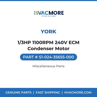 York 1/3HP 1100RPM 240V ECM Condenser Motor S1-024-35655-000
