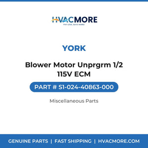 York Blower Motor Unprgrm 1/2 115V ECM S1-024-40863-000