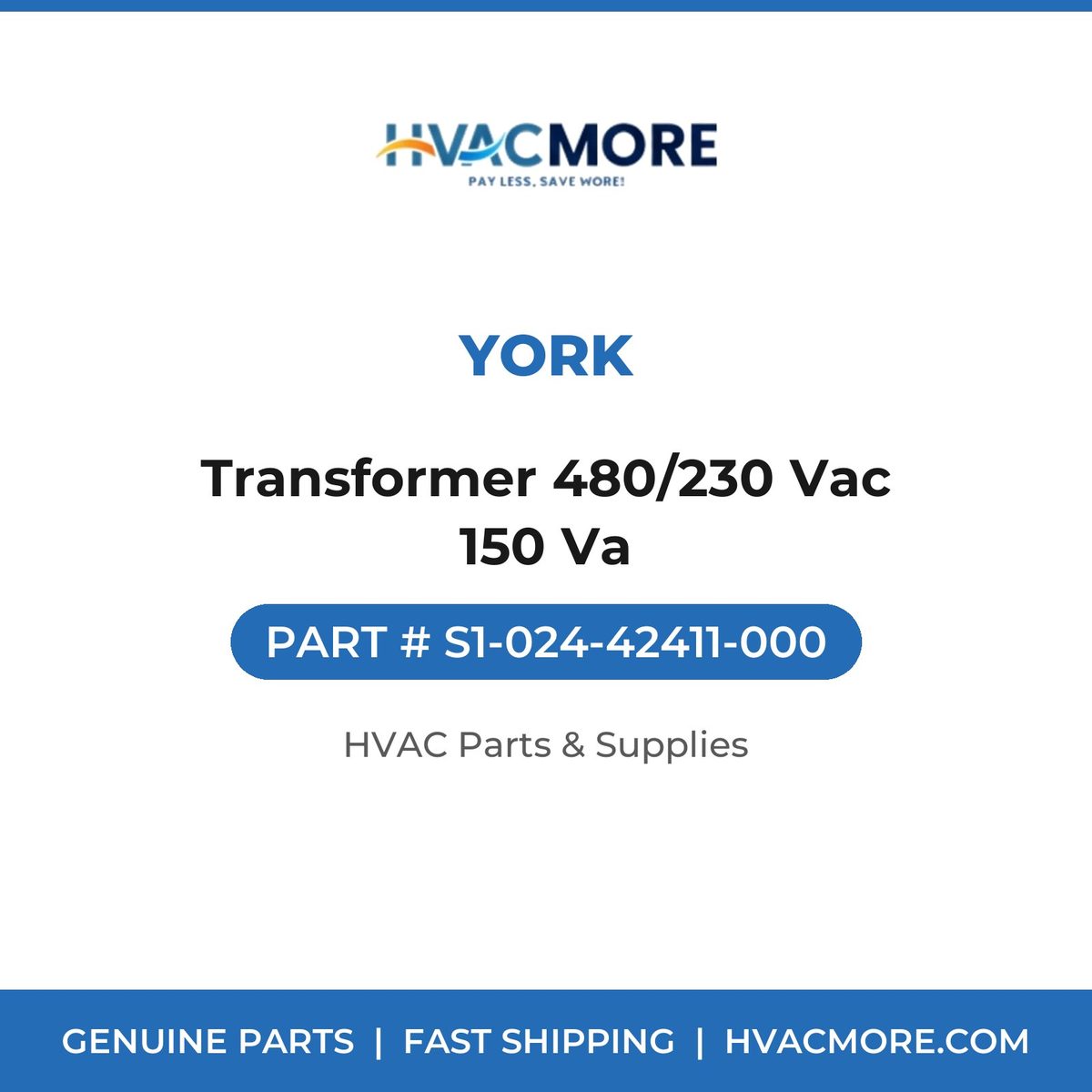 York Transformer 480/230 Vac 150 Va S1-024-42411-000
