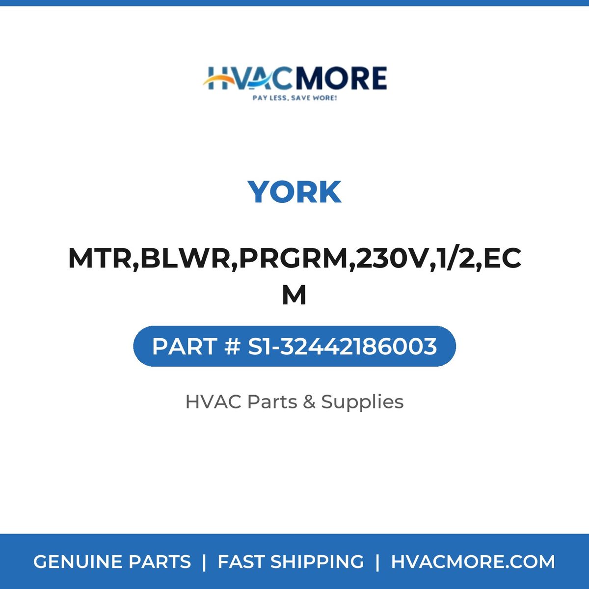 York MTR,BLWR,PRGRM,230V,1/2,ECM S1-32442186003