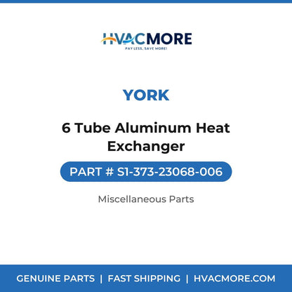 York 6 Tube Aluminum Heat Exchanger S1-373-23068-006