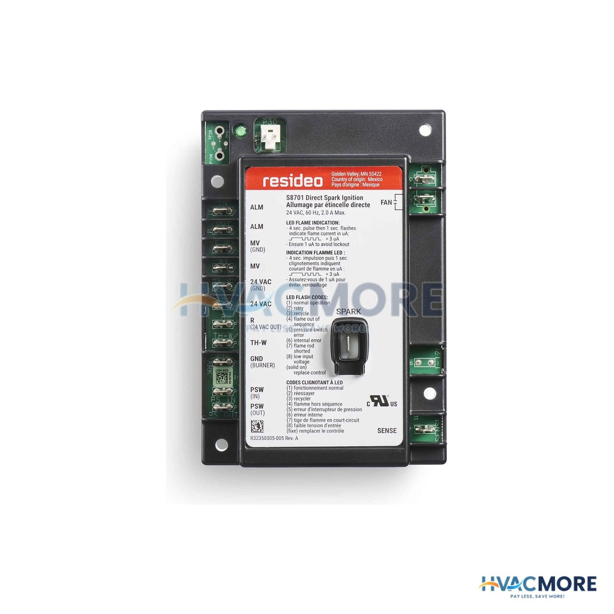 Resideo Single Rod Direct Spark Ignition Control W/ 4 Second Trial and Lockout Timing S8701A1090