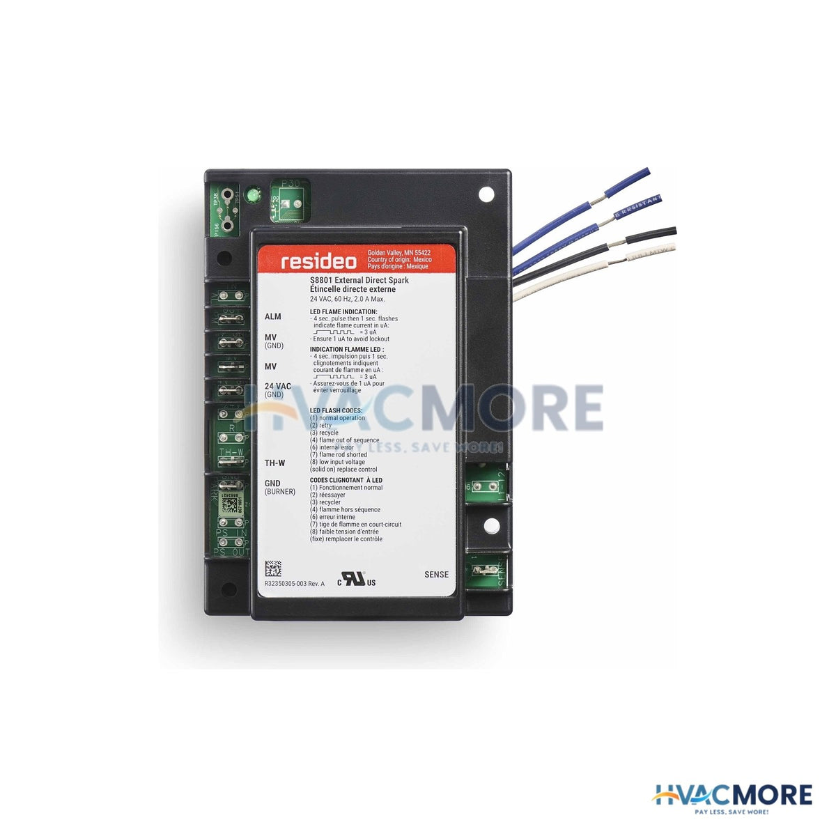 Resideo Two-Rod External Direct Spark Ignition Control W/ 4 Second Trial Time and Lock Out Timing S8801A1118