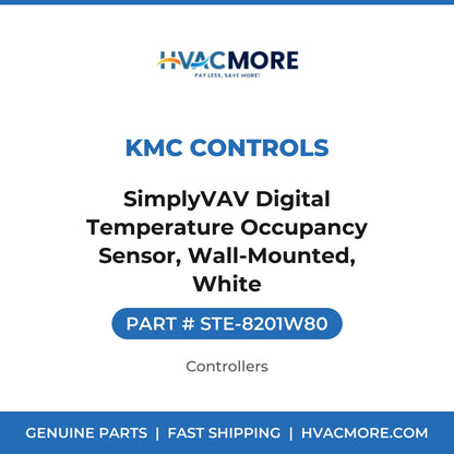 KMC Controls SimplyVAV Digital Temperature Occupancy Sensor, Wall-Mounted, White STE-8201W80