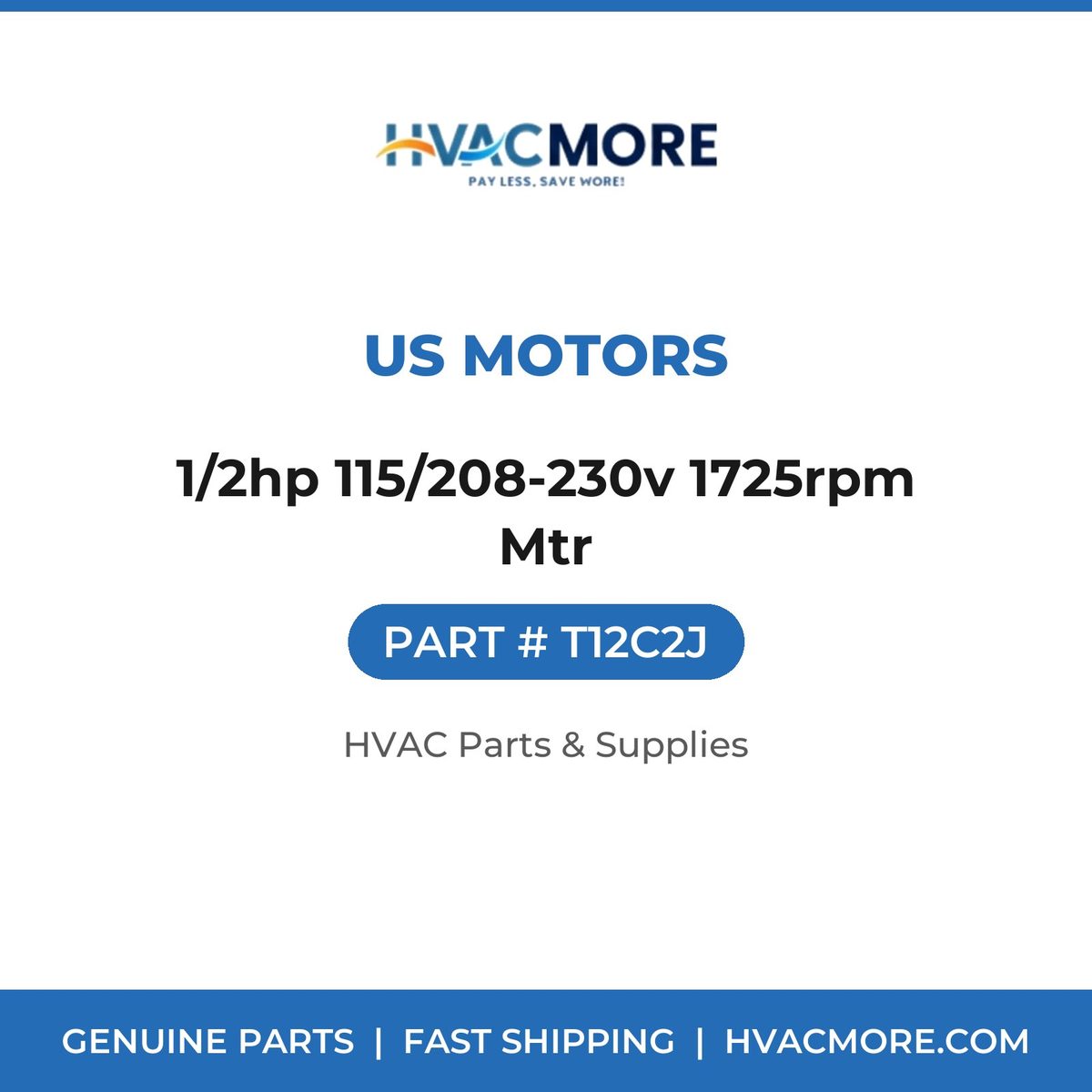 US Motors 1/2hp 115/208-230v 1725rpm Mtr T12C2J