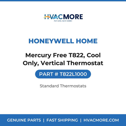 Honeywell Home Mercury Free T822, Cool Only, Vertical Thermostat T822L1000