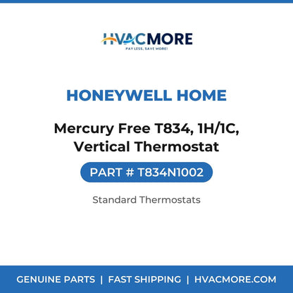 Honeywell Home Mercury Free T834, 1H/1C, Vertical Thermostat T834N1002