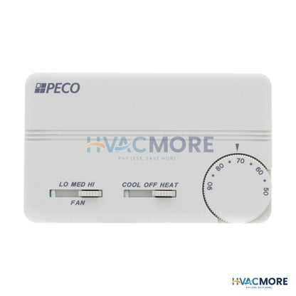 Peco Controls 3 Spd Fan Coil Cool/Heat/Off Prog. Tstat W/ Terminal Block (White) TA155-047