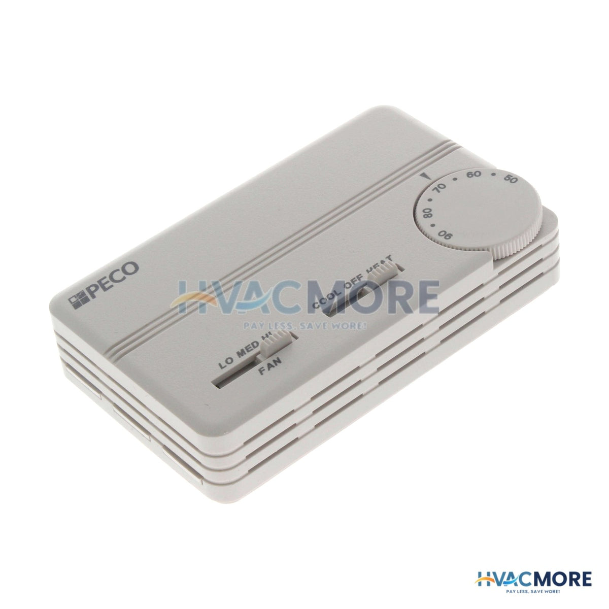 Peco Controls 3 Spd Fan Coil Cool/Heat/Off Prog. Tstat W/ Terminal Block (White) TA155-047