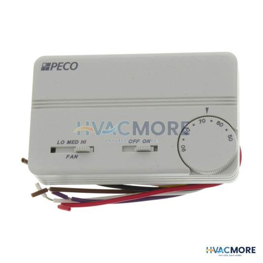 Peco Controls 3 Speed Fan Coil On-Off Prog. Thermostat W/ Wire Leads & 2 Covers (White) TB155-046