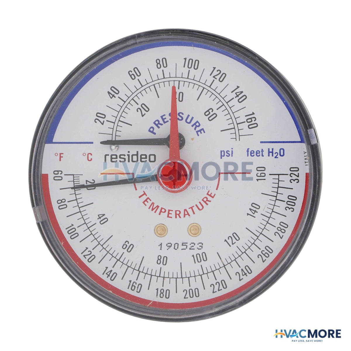 Resideo 1/4" NPT, 3-1/8" Face, Temperature & Pressure Gauge (Tridicator) TD-090