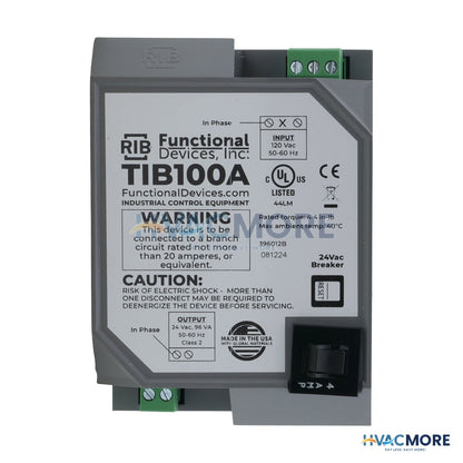 Functional Devices Transformer 96VA, 120 to 24 VAC, Circuit Breaker, DIN Rail Mount TIB100A