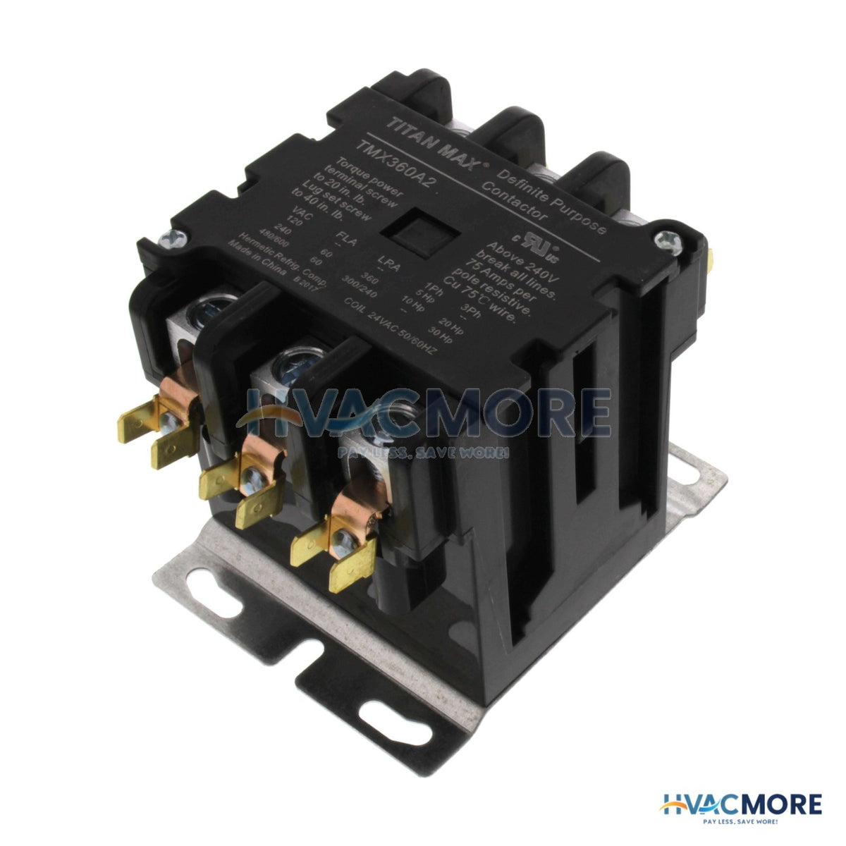 Titan Max 3 Pole DP Contactor, 24 Volt Coil, 60 Amp TMX360A2