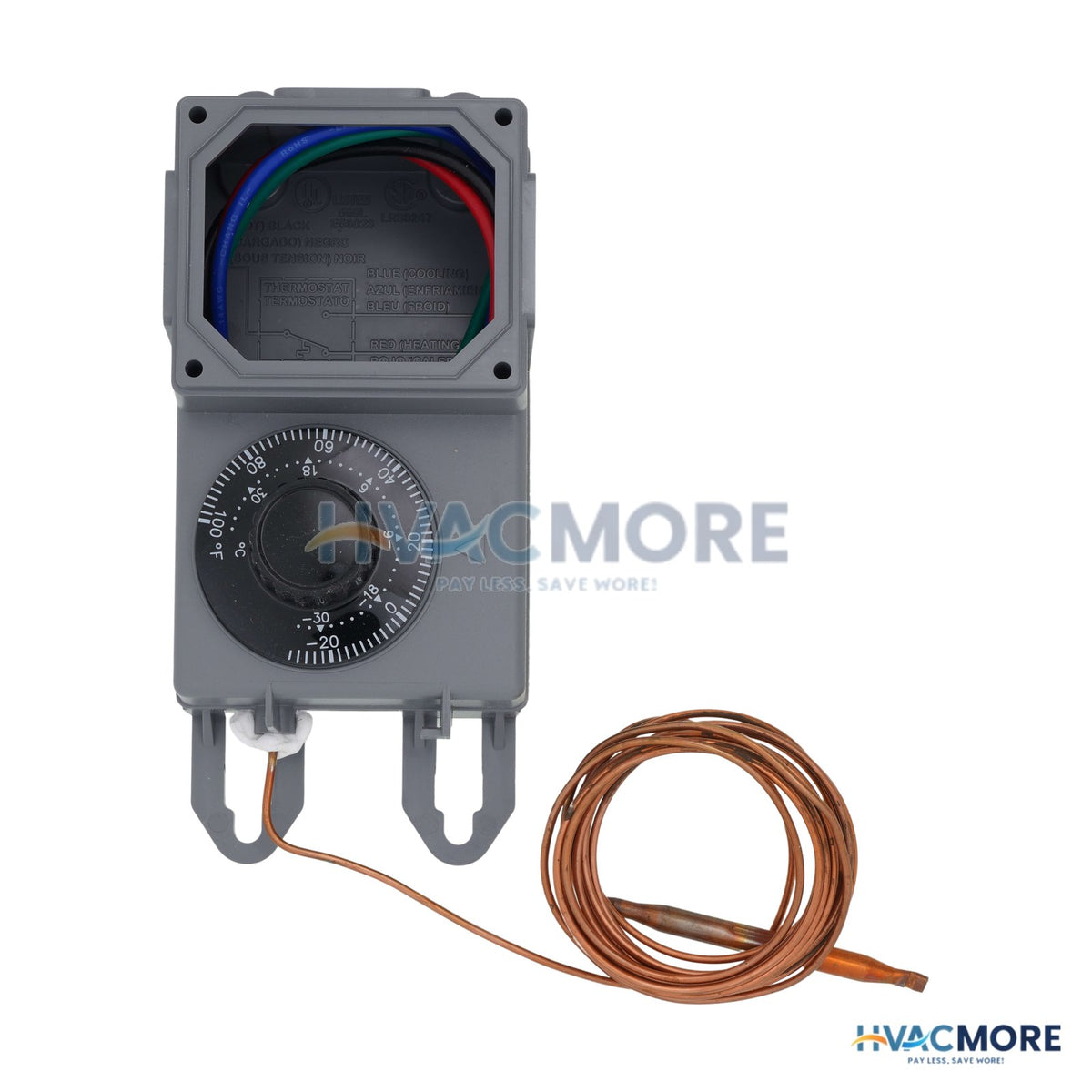 Peco Controls Line Volt Mechanical Tstat W/ 8' Copper Remote Bulb (-30°F - 100°F) TRF115-007