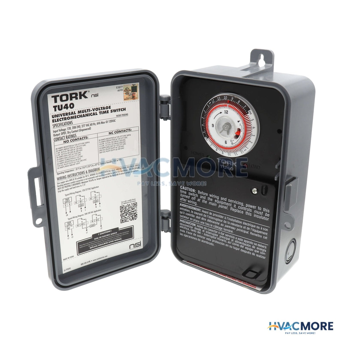 Tork Universal Multi-Voltage 24 Hour Mechanical Time Switch TU40