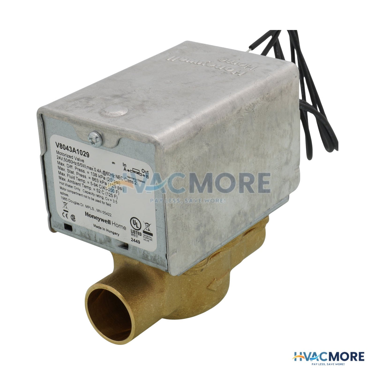 Honeywell Home 3/4" Sweat Connection Zone Valve, N/C (24V) V8043A1029