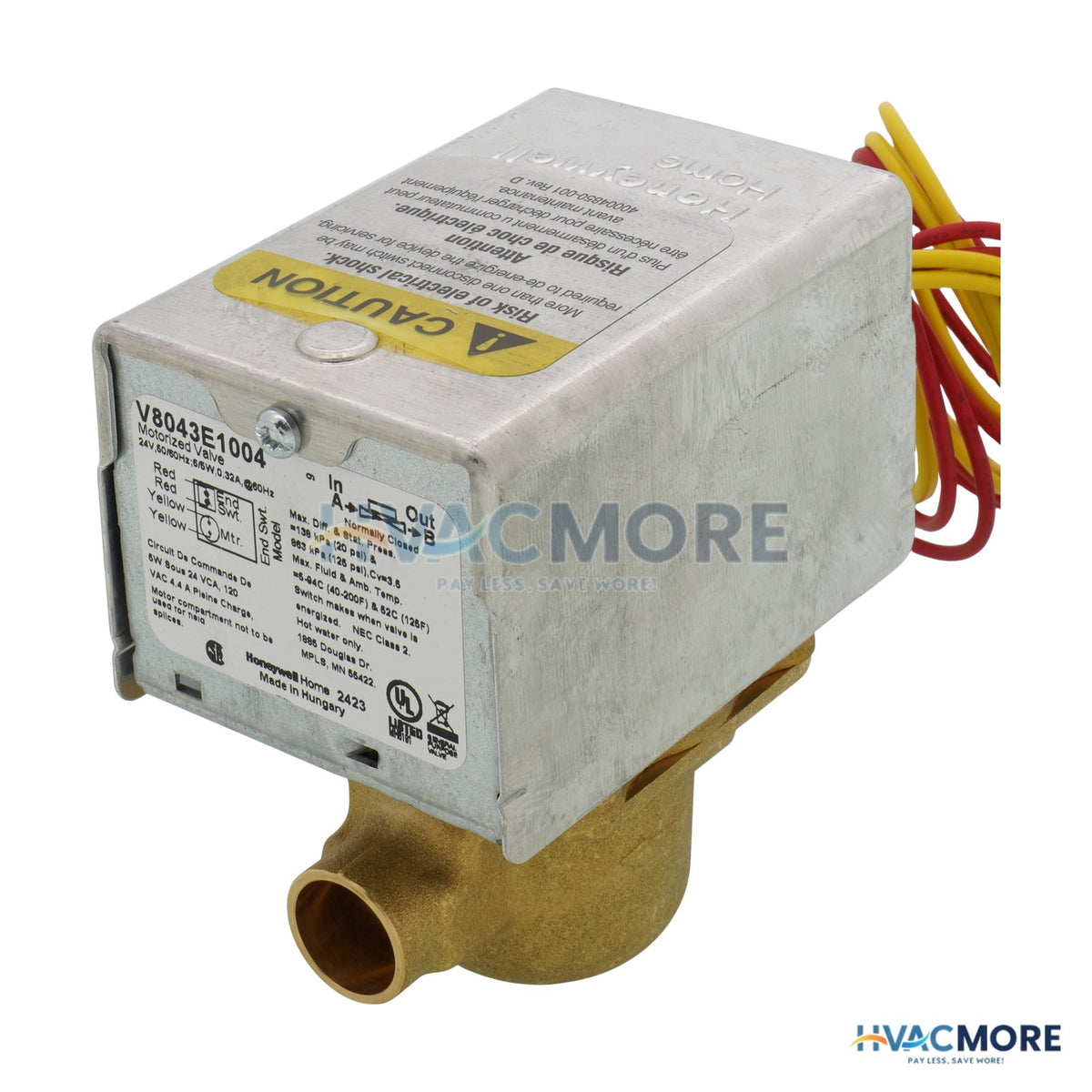 Honeywell Home 1/2" Sweat Zone Valve W/ 18" Leads V8043E1004