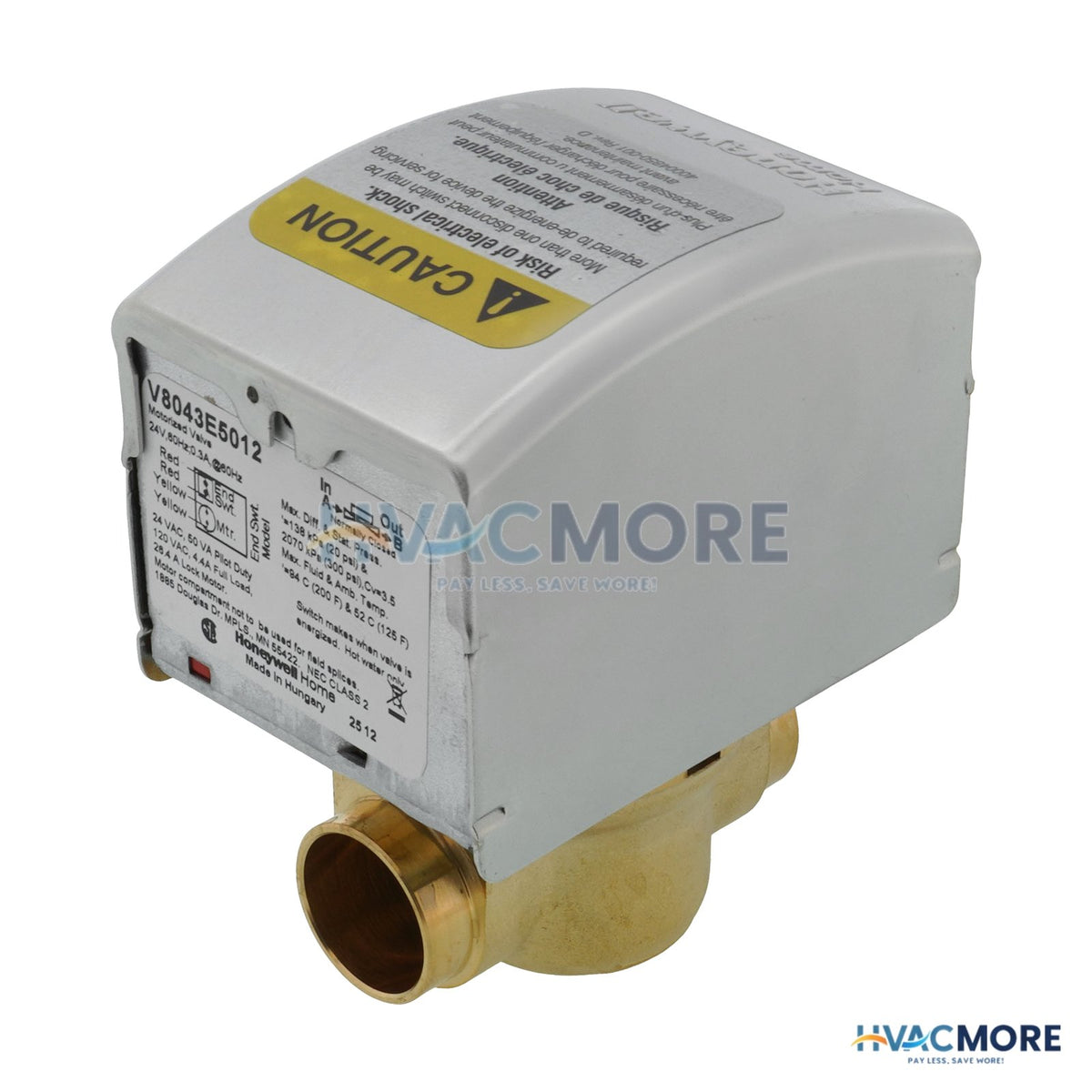 Honeywell Home 3/4" Sweat Zone Valve N/C W/ Manual opener (24V) V8043E5012