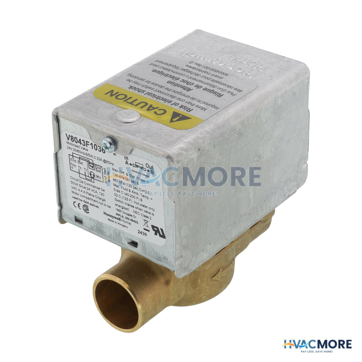 Honeywell Home 3/4" Sweat Zone Valve W/ Terminal Block connection V8043F1036