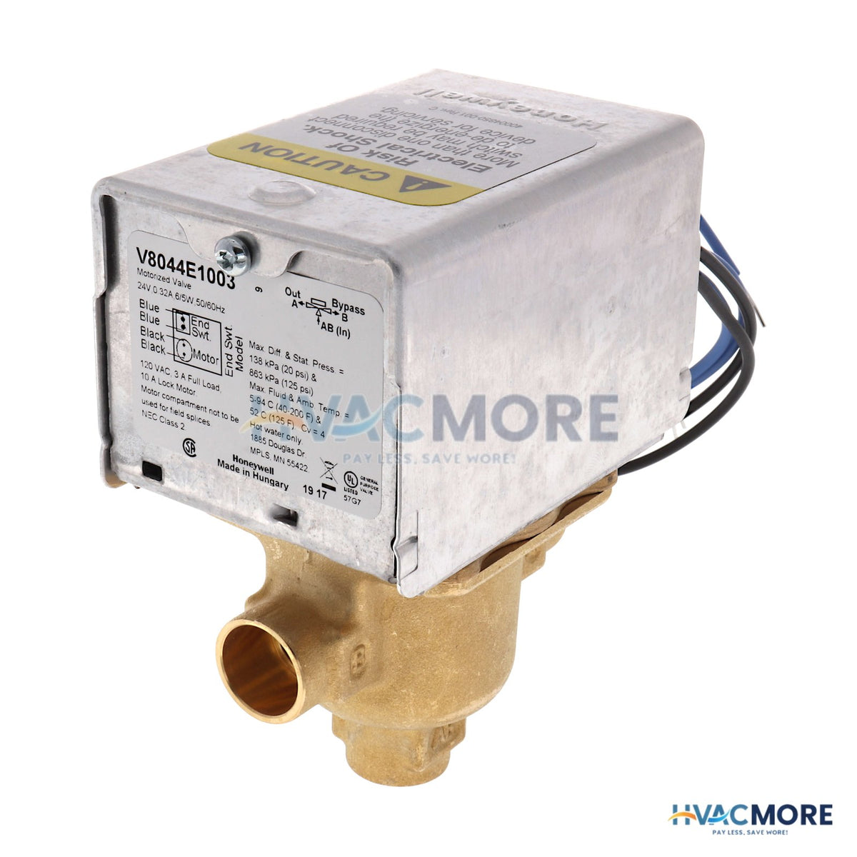 Honeywell Home 1/2" Sweat 3-WAY Zone Valve, port A N/C W/ end switch (24V) V8044E1003