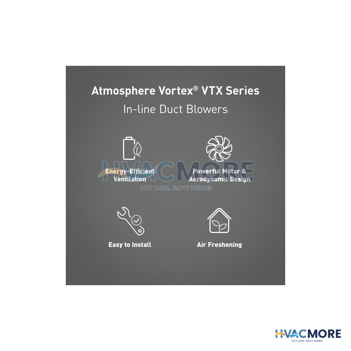 Atmosphere Vortex Powerfan 4" Inline Duct Fan W/ Automatic Pressure Switch (15 to 198 CFM) VTX400P