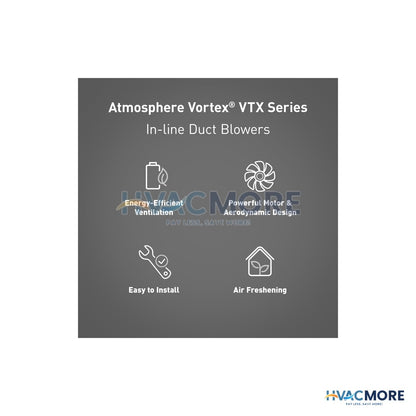 Atmosphere Vortex Powerfan 4" Inline Duct Fan W/ Automatic Pressure Switch (15 to 198 CFM) VTX400P