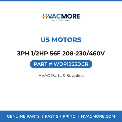 US Motors 3PH 1/2HP 56F 208-230/460V WDP12S3DCR