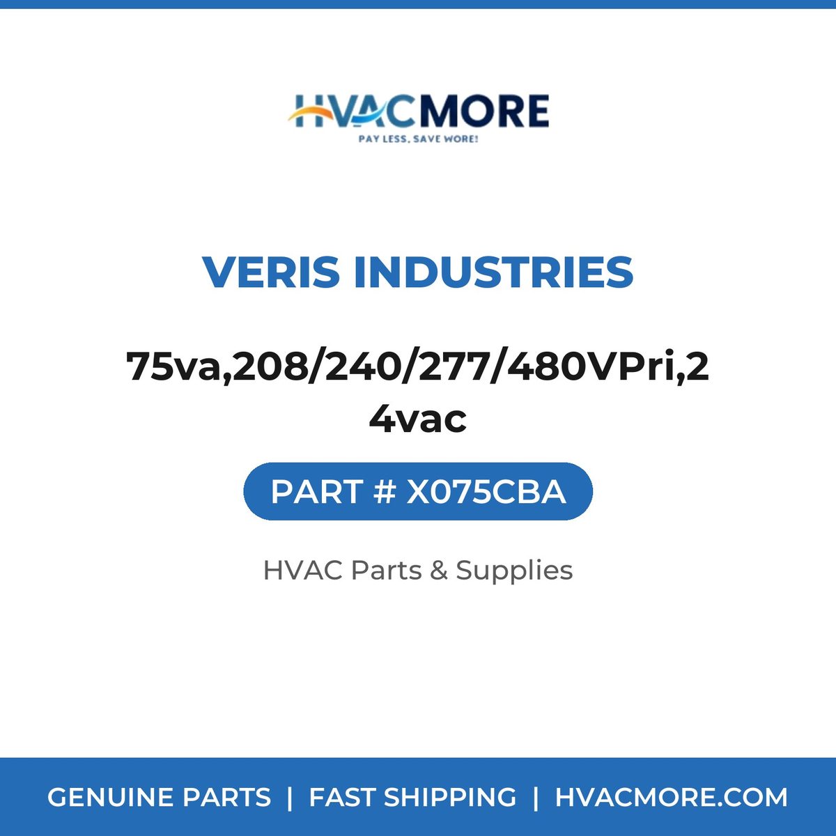 Veris Industries 75va,208/240/277/480VPri,24vac X075CBA