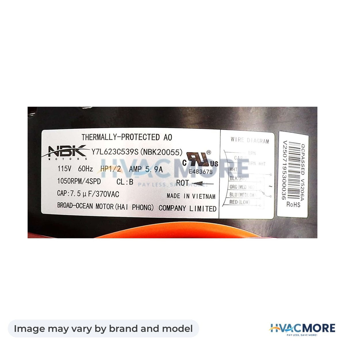 NBK Parts Blower Motor 1/2 HP HVM-1013341 - Image may vary by brand and model